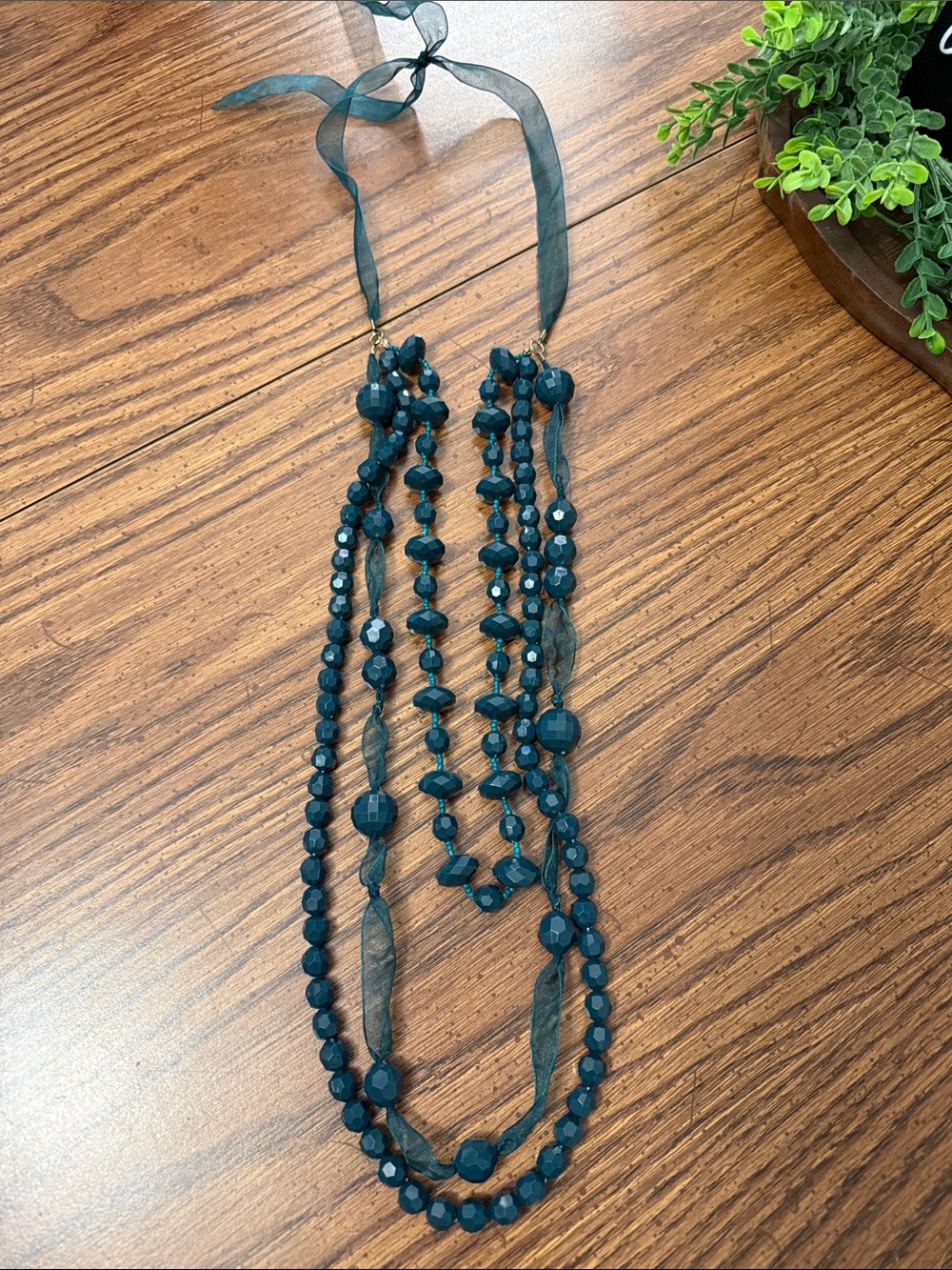 Teal ribbon necklace